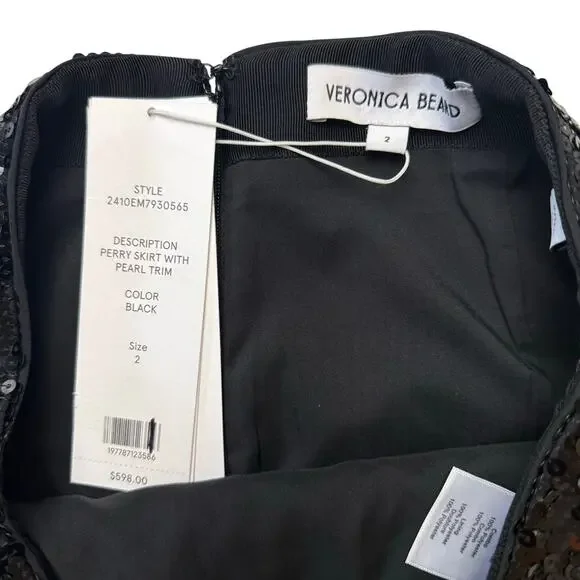 VERONICA BEARD Perry Sequin Skirt with Pearl Trim - Picture 11 of 12